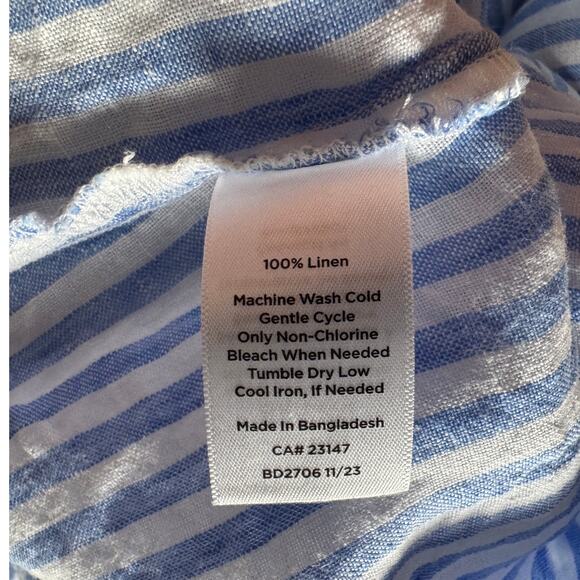 Talbots Linen Shirt Dress Midi Striped Button Front Minimalist Lagenlook Pockets - Picture 5 of 5